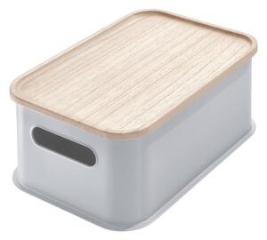 Šedý úložný box s víkem ze dřeva paulownia iDesign Eco Handled, 21,3 x 30,2 cm