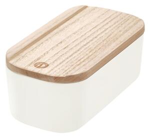 Bílý úložný box s víkem ze dřeva paulownia iDesign Eco, 9 x 18,3 cm
