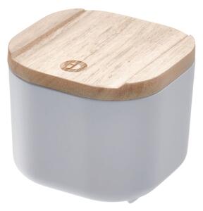 Šedý úložný box s víkem ze dřeva paulownia iDesign Eco, 9 x 9 cm
