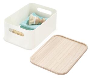 Bílý úložný box s víkem ze dřeva paulownia iDesign Eco Handled, 21,3 x 30,2 cm