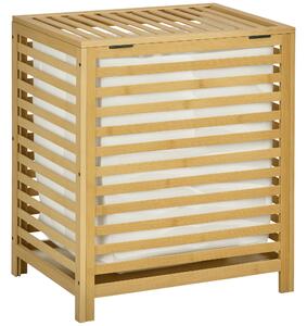 HOMCOM Koš na prádlo 55L s víkem, sběrný box na prádlo s odnímatelným sáčkem, pro ložnici, koupelnu, bambus, 50 x 36 x 60 cm, přirodní | Aosom