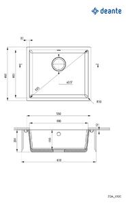 Deante Corda, granitový dřez pod desku 550x460x204 mm, 3,5" + prostorově úsporný sifon, 1-komorový, bílá, ZQA_A10C