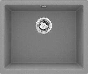 Deante Corda Flush, granitový dřez na desku 550x460x204 mm, 3,5" + prostorově úsporný sifon, 1-komorový, šedá, ZQA_S10F