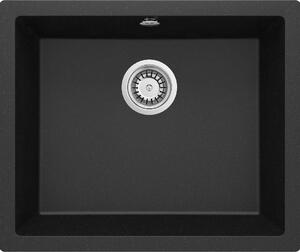 Deante Corda Flush, granitový dřez na desku 550x460x204 mm, 3,5" + prostorově úsporný sifon, 1-komorový, grafitová metalíza, ZQA_G10F
