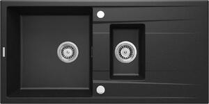 Deante Eridan, granitový dřez na desku 1000x500x208 mm Z/O, 3,5" + prostorově úsporný sifon, 1,5-komorový, grafitová metalíza, ZQE_G513