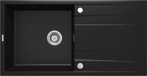 Deante Eridan, granitový dřez na desku 1000x520x203 mm Z/O, 3,5" + prostorově úsporný sifon, 1-komorový, černá, ZQE_N713