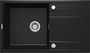 Deante Eridan, granitový dřez na desku 860x500x203 mm Z/O, 3,5" + prostorově úsporný sifon, 1-komorový, černá, ZQE_N113