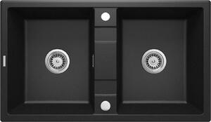 Deante Eridan, granitový dřez na desku 860x500x220 mm B/O, 3,5" + prostorově úsporný sifon, 2-komorový, grafitová metalíza, ZQE_G203