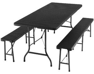 Tectake 404528 kempinková sada stolu a lavice - skládací - černá-ratanový vzhled