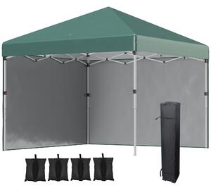 Pavilon Outsunny přibližně 3x3m, voděodolný stabilní skladný pop-up stan s 2 bočními stěnami, UV 30+ ochrana, skládací party stan s taškou, zahradní p
