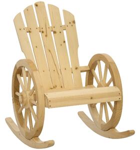 Houpací křeslo Outsunny, rustikální relaxační křeslo, zahradní křeslo s designem kola, houpací křeslo, masivní dřevo, přírodní dřevo, 68 x 88 x 92 cm