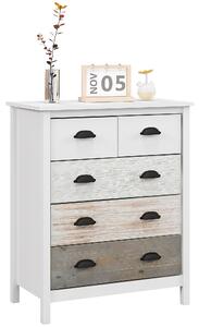 HOMCOM Komoda s 5 zásuvkami, úložný kabinet se zásuvkami a úchyty, ochrana proti převrácení, pro ložnici, obývací pokoj, Bílá, 70 x 38 x 85 cm | Aosom