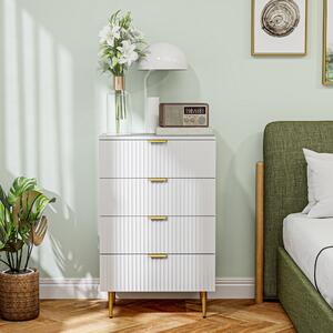 HOMCOM Komoda se 4 Zásuvkami, Moderní Úložný Nábytek s Úchyty a Zlatými Nohami, pro Ložnici, Obývací Pokoj, Rozměry 60 x 40 x 96 cm, Bílá | Aosom