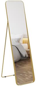 HOMCOM Zrcadlo na celé tělo 160 x 40 cm Slimming stojací zrcadlo s kovovým rámem a nerozbitným sklem, zrcadlo do obývacího pokoje, ložnice, chodby, Zl