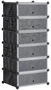 HOMCOM Plastový regál na obuv pro 6 párů bot, botník do předsíně, DIY modulární regál pro uložení bot, černý 49 x 36,5 x 108 cm | Aosom
