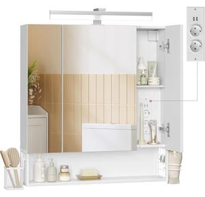 Koupelnová skříňka s LED osvětlením, s elektrickými zásuvkami, 16,5 × 70 × 75 cm, v barvě oblačné bílé