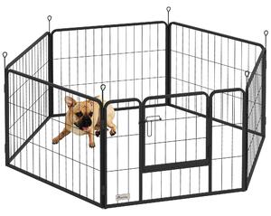 PawHut Ohrádka pro štěňata 60 cm vysoká, 6-dílná ohrádka pro psy, DIY ohrádka se dveřmi, volně se pohybující prostor pro malé psy, ocel, šedá | Aosom