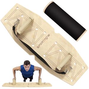 SPORTNOW Dřevěné hrazdy na kliky s 8 páry otvorů, včetně odporových gum, 11 cvičení, Fitness Parallettes pro trénink svalů, silový trénink Přírodní |