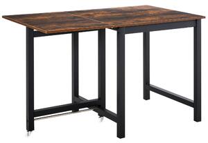 HOMCOM Rozkládací Skládací Jídelní Stůl Obdélníkový pro 4-6 Osob s Kolečky, Jídelní Stůl z Kovového Materiálu 118 x 70 x 76,5 cm Hnědý | Aosom