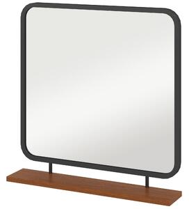 HOMCOM Nástěnné zrcadlo 55 x 55,5 cm s dřevěnou policí, obdélníkové zrcadlo, dekorativní zrcadlo do ložnice a koupelny, černé | Aosom