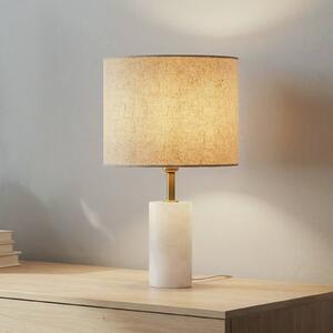 Lindby stolní lampa Alabaster, bílá/béžová, Ø 25 cm, mramor, E27, Krémová / jantar, Obývací pokoj / jídelna, Textil / tkanina / hedvábí, Skandinávský
