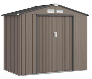 Outsunny kovový skladovací stánek 2,5 m² - Skladovací stánek s podložkou - Zámková vrata - Rozměry 213D x 130Š x 185V cm - Hnědý ocelový plech | Aosom