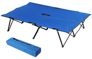 Outsunny Skládací Kempovací Postel pro 2 Osoby, Dvojitá Kempovací Postel s Nosností až 136 kg, Ocelový Oxford Modrá+Černá 193 x 125 x 40 cm | Aosom