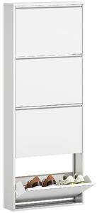 HOMCOM Kovový botník se 4 sklápěcími dvířky pro 8 párů bot 55 x 15 x 139,5 cm Bílý | Aosom
