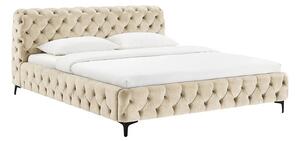 Glamour sametová béžová manželská postel Modern Barock s čalouněným rámem a čelem s chesterfield prošíváním 235 cm