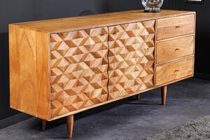 Luxusní retro příborník Camille z masivního akaciového dřeva se třemi zásuvkami a dvěma dvířky 145cm