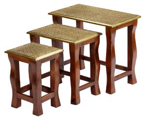 Set stoliček z palisandrového dřeva zdobená mosazným kováním, 60x35x52cm
