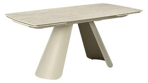 Moderní béžový jídelní stůl Lutz s obdélníkovou rozkládací deskou s designem travertinu a kovovými nohami 160-240 cm