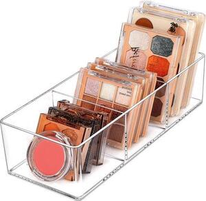 Unyqoos® Akrylový organizér na make-up (průhledný) – 3 přihrádky, kompaktní úložný prostor pro kosmetiku a šperky, vhodný do koupelny, na umyvadlo, toaletní stolek a do zásuvky