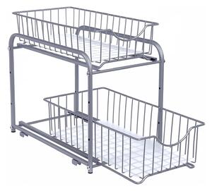 VASHOME kuchyňský organizér, dvoustupňový stohovatelný organizér pod dřez, stříbrný, 36x21x25-31cm
