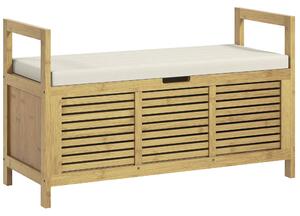 HOMCOM Botníková lavice se sedákem, Bambusová, Úložná lavice, Stojan na kabáty, Úložná lavice do obýváku, Předsíně, 100 x 40 x 60 cm, Přírodní | Aosom