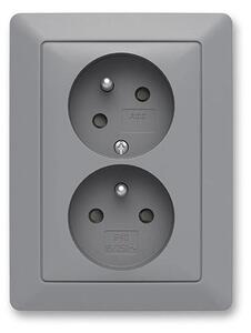 ABB 5513T-C02157 141 - Dvojitá zásuvka domovní s rámečkem ZONI 250V šedá