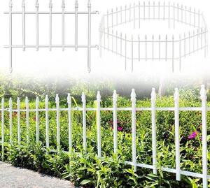 Uniqoos® Dekorativní kovový plot do zahrady – 5 panelů (každý 57 × 45 cm, celkem 2,85 m), bílý, s práškovým nástřikem – ohraničení záhonů a bariéra proti malým zvířatům