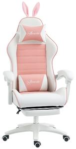 Ergonomická herní židle Vinsetto s bederní podporou, podnožkou a ušima králíčka, polštářkem na hlavu, kancelářská židle s nastavitelnou opěrkou zad Rů