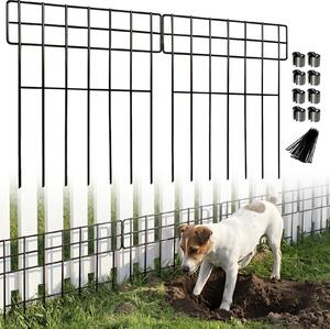 Sada 10 kovových dekorativních plotových prvků pro zahradu, výška 43 cm, šířka 33 cm, celková délka 3,3 m. Plot bez nutnosti kopání, ideální jako ohraničení terasy, plot pro psy a králíky