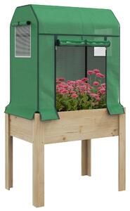 Dřevěný vyvýšený záhon Outsunny s pařeništěm, květinový box, bylinkový záhon s fleece, rostlina pro balkon, zahradu, přírodní, zelený, 86 x 60 x 165 c