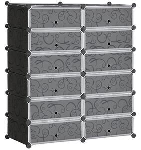 HOMCOM Skříň na Boty s 12 Přihrádkami, Modulární Stojan pro 12 Párů Bot, DIY Úložný Systém do Předsíně, Černá, 49 x 37 x 108 cm | Aosom