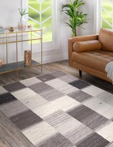 Makro Abra Kusový koberec vlněný ANGEL 7961 / 52022 Geometrický čtverce béžový šedý Rozměr: 80x150 cm