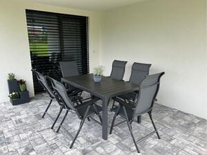 Kovový zahradní nábytek: stůl Jerry 160cm tmavě šedý a 6 polohovacích křesel Sardinia
