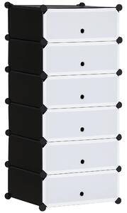HOMCOM Plastový regál na boty pro 6 párů bot, skříňka na boty do chodby, DIY modulární regál, černá+bílá 49 x 36,5 x 108 cm | Aosom