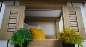 Dětská patrová postel s domečkem a úložným prostorem Brody 80x190cm - dub zlatý/bílá