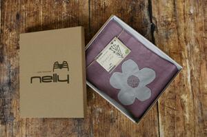 Nelly Lněný dekorativní povlak na polštář - šedé květy na starorůžovém