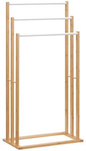 HOMCOM Samostatný stojan na ručníky se 3 tyčemi - stojan na ručníky z bambusu do koupelny, 48 x 25,8 x 94 cm | Aosom