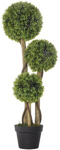 HOMCOM Velký Umělý Buxus 90 cm, UV-Ochranný Umělý Strom, Umělá Rostlina, Plastové Umělé Rostliny v Květináči, Napodobenina Rostliny jako Skutečné pro