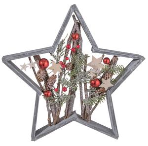 Vánoční dřevěná hvězda s dekoracemi - 39*5*39 cm