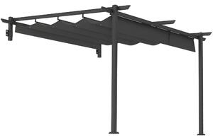 Outsunny Pergola s střechou na terasu přibližně 3x3m, zahradní pavilon z hliníku, montovaný na zeď, zahradní altán s nastavitelnou střechou, ochrana p